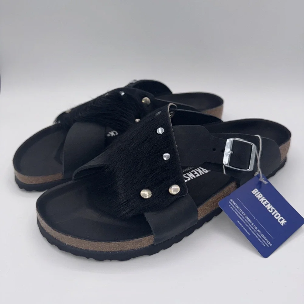 Birkenstock Guam Fur Sandals‎ Men's Size 10 EU 43 Black Leather
